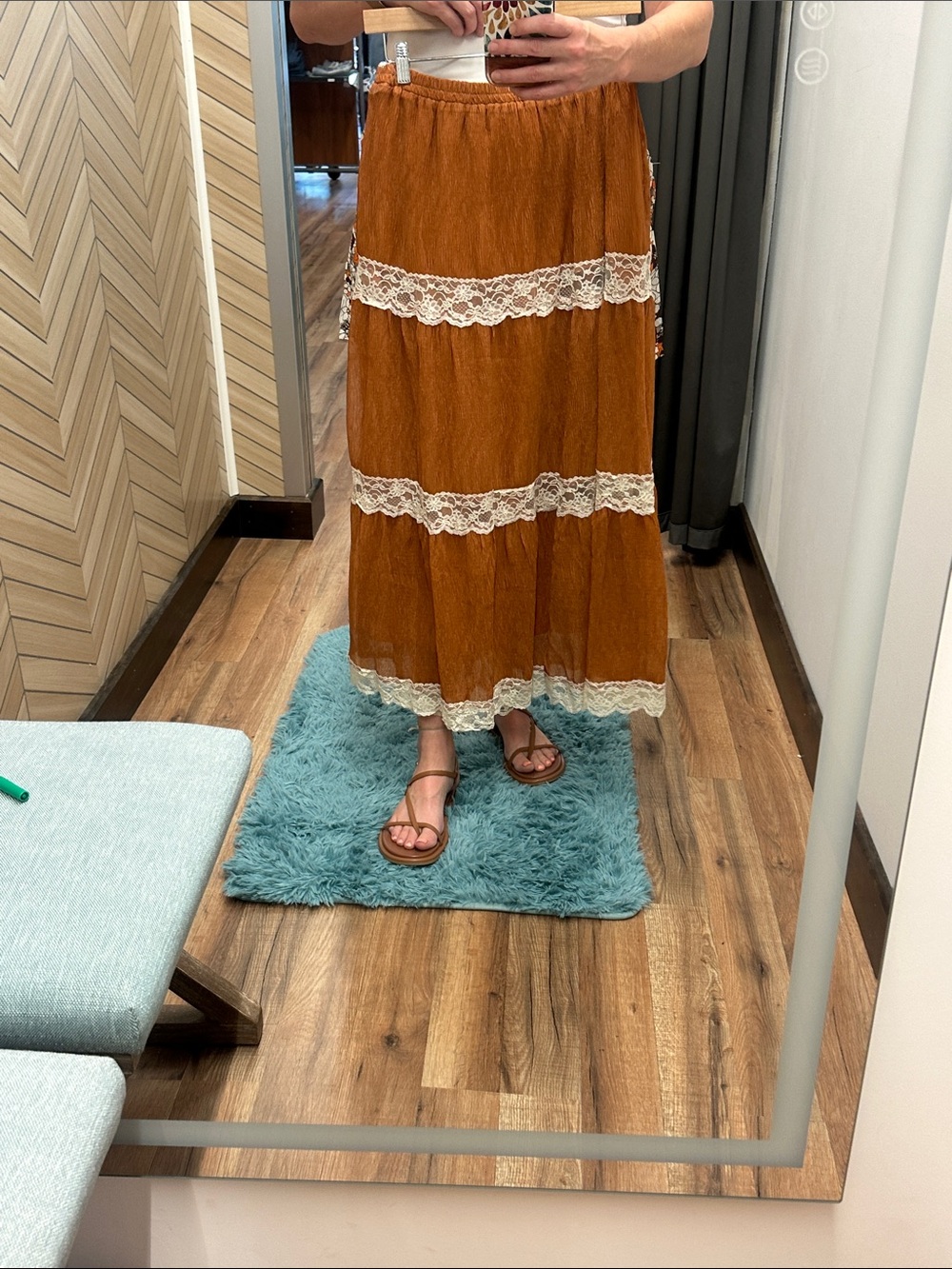 Listicle Rust Orange Maxi Skirt with White Lace Trim - Picture 5 of 5